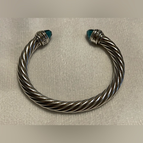 Cable Classic Bracelet in Sterling Silver with deep Blue and Pave Diamonds - Picture 7 of 12